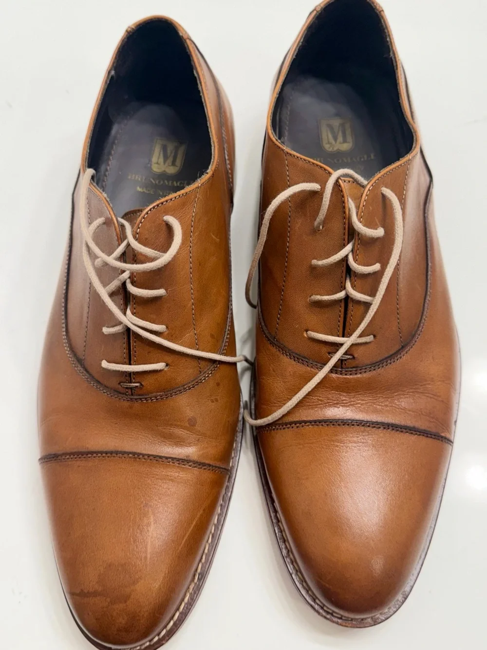 Bruno Magli Cognac Brown Leather Cap-Toe Oxfords